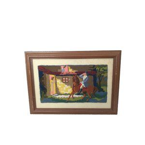 Vtg Crewel Ride of Paul Revere American Revolution Framed 19.5"X14" READ